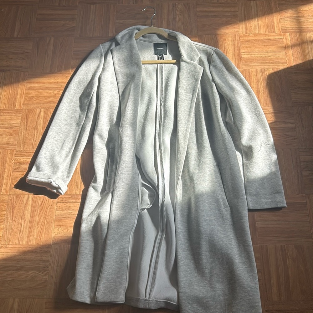 Grey Long Cotton Blazer